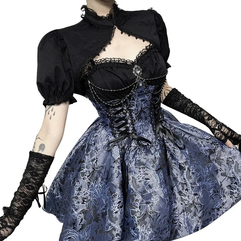 2024 New Vintage Gothic Purple Mini Dress Women Sexy Spaghetti Strap High Waist Dresses Punk Grunge Slim Party Club Dress Women