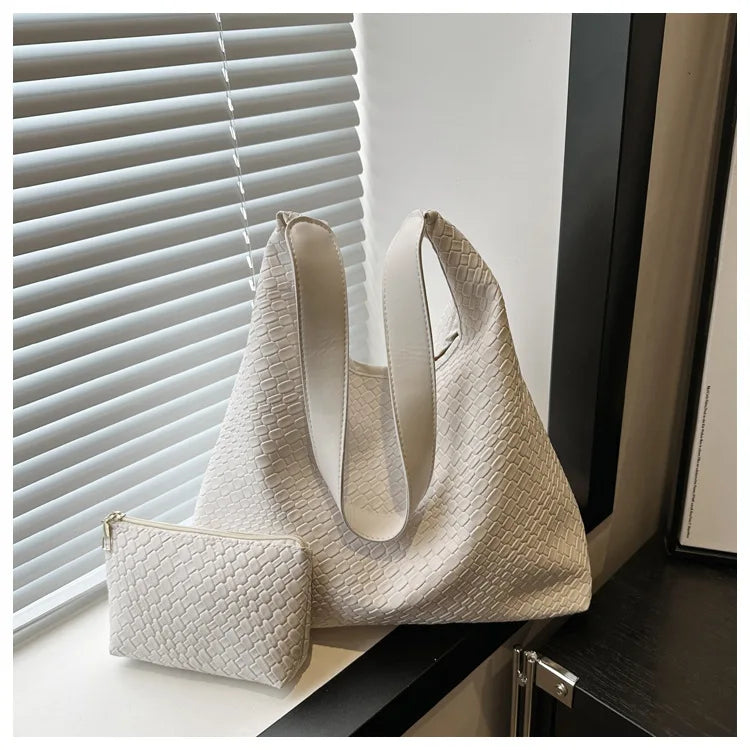 Women's Retro Artificial Leather Woven Pattern Shoulder Bag,Large Capacity Tote Bag,Casual Armpit Bag, Large Tote Bag,Daily Work