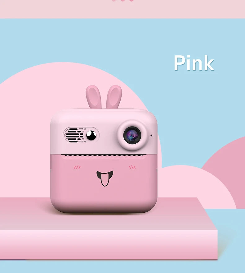Kids Photo Camera Printer with Game Cute Bunny Mini Digital Video Child Instant Print Camera 4-12 Years Kids Girls Boyes Gifts