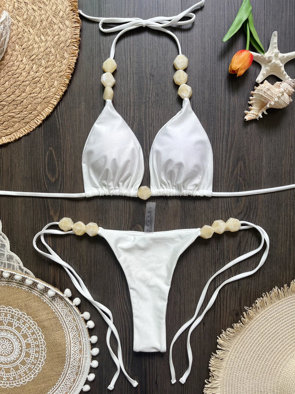 2026 Sexy Bead Bikini Swimwear Women Halter Bikini Swimsuit Beach Halter V Neck Bikini Set Beachwear Summer Bathing Suit