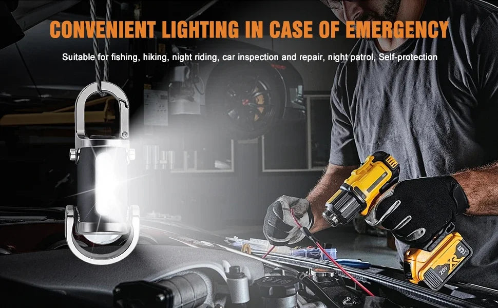 Powerful COB LED Flashlight Keychain USB Rechargeable Hanging Portable Flashlight Waterproof Keyring Camping Walking Pocket Lamp