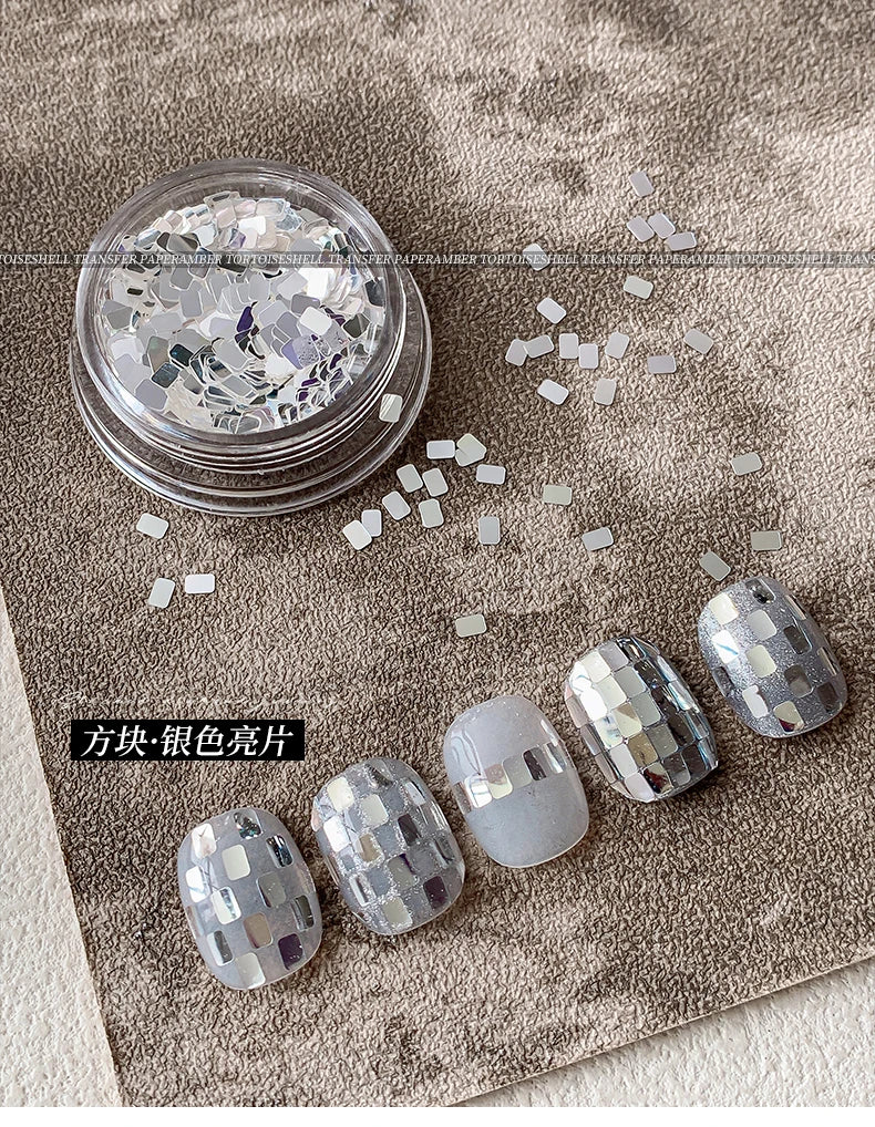 Square silver glitter nail accessories boxed, simple and sparkling, light luxury style, wholesale of wearable nail decorations
