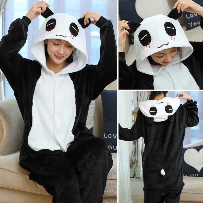 Adults Animal Onesies Unicorn Pajamas Couple Sleepwear Women Men Winter Unisex Kigurumi Costumes Cartoon Flannel Rabbit Pajamas