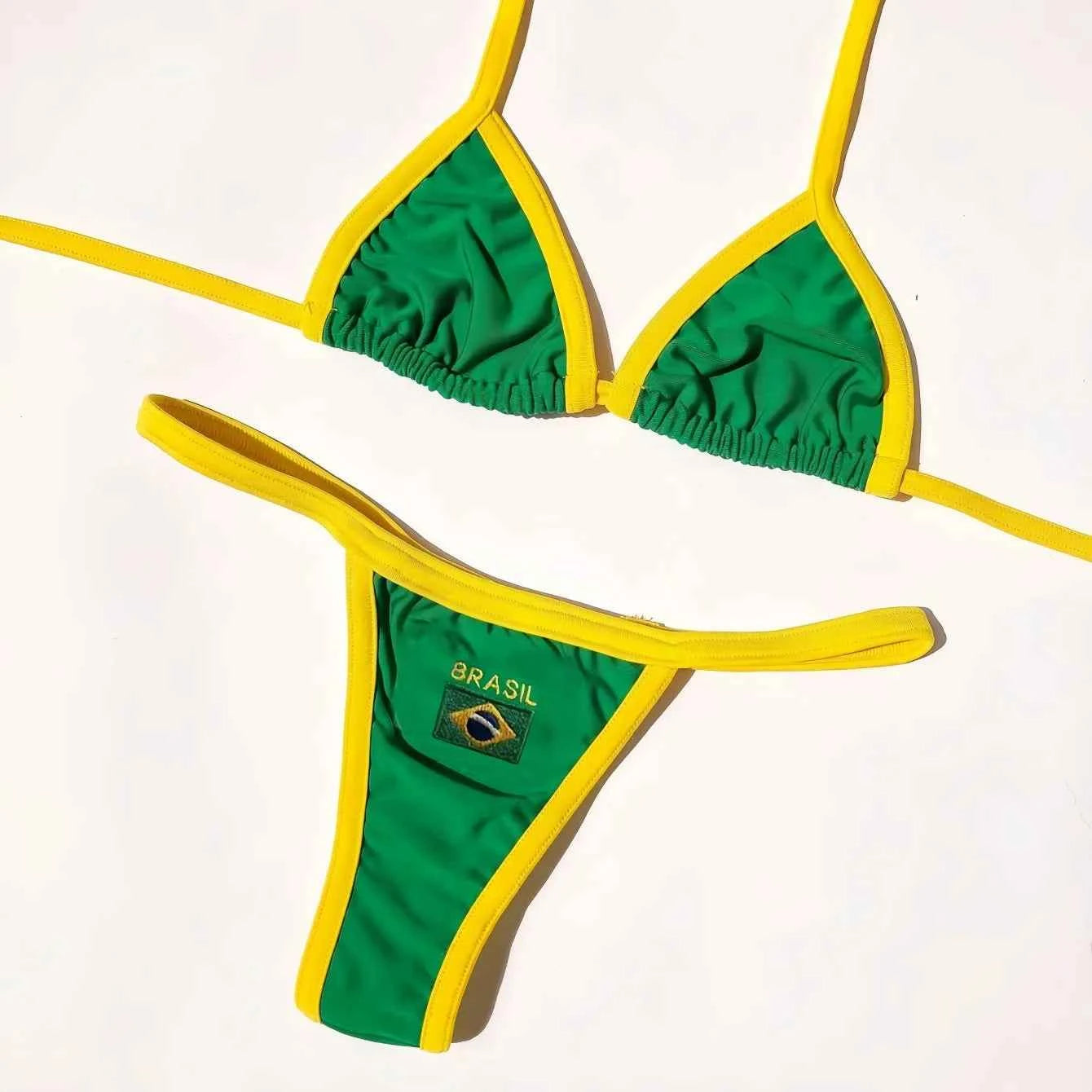 Brazilian Swimsuit Women's Sexy 2 Pieces Mini Bikini Set Triangle Halter Backless Thong Beach Bathing Suit Summer 2025 New Style