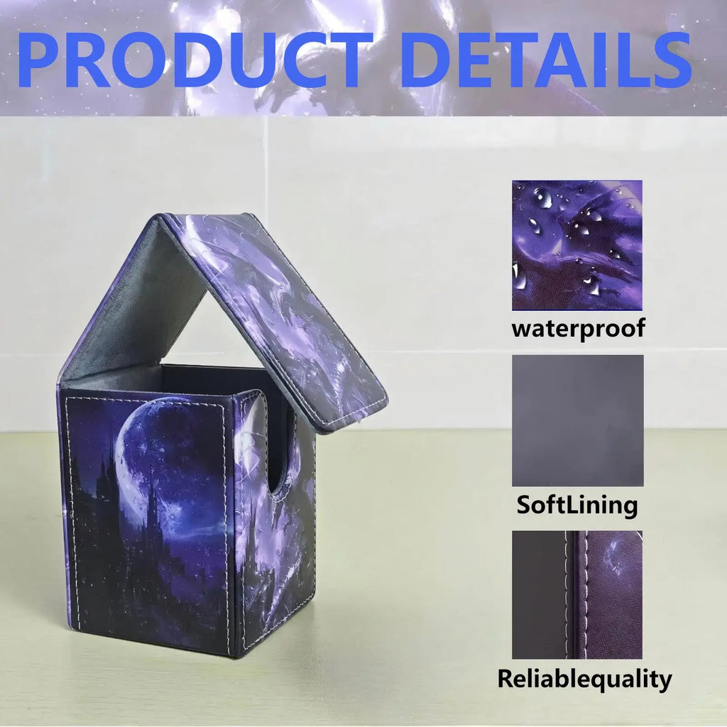 Premium Pu Leather Card Box Compatible with Mtg Cards - Can Hold More Than 100 Single Set Cards, Trading Card Storage Box Suitable for Tcg/Ptcg/Ygo Cards, Sports Card Holder with 2 Dividers, 4 Designs to Choose From, Card Org