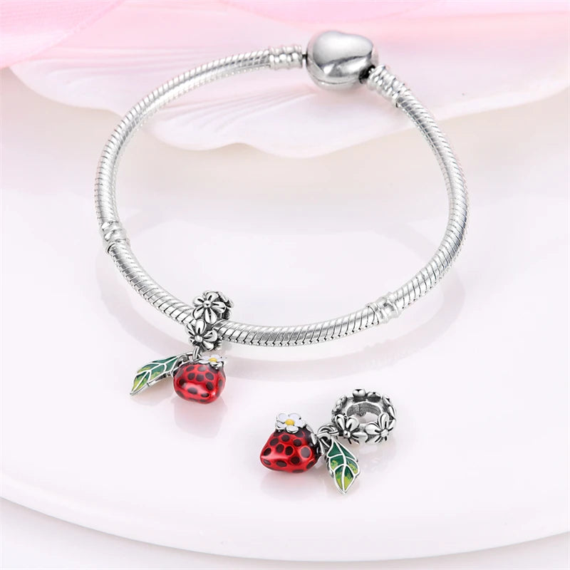 New 925 Silver Color Strawberry Cherry Fruit Series Charms Beads Fit 3mm 925 Original Bracelets DIY Birthday Jewelry Gifts