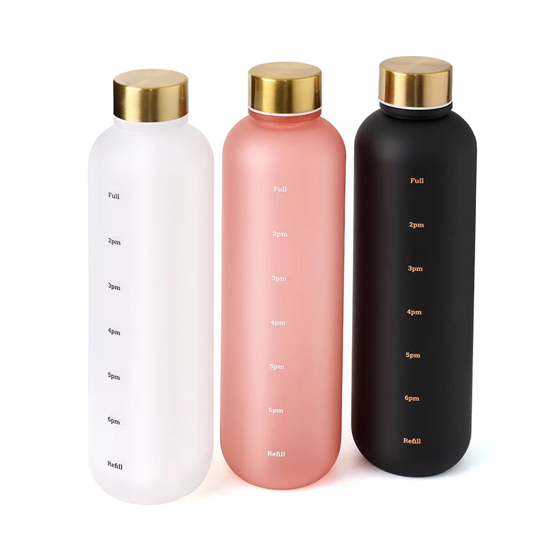 1000ML Bottle With Time Marker Motivational Reusable Fitness Sports Outdoors Travel Cycling Leakproof BPA Free Frosted Bottle