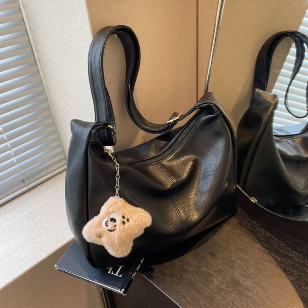 Trendy Slouchy Shoulder Bag for Women PU Leather Large Capacity Underarm Bag Retro Ladies Hobo Tote Bag