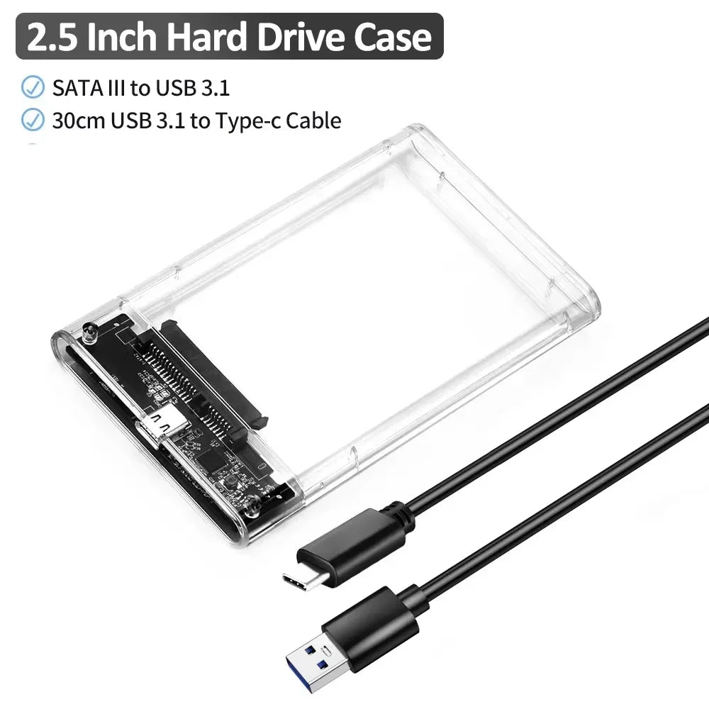 2.5'' HDD SSD Case Smart Display External HDD Shell USB3.2 Gen2 Enclosure Hard Drive Clear Portable Storage Case for Laptop PC