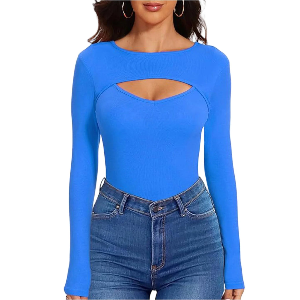 Spring Autumn Women's Long Sleeve T-Shirt Fashion Casual Front Hollow Slim Sexy Top Female Slim Bottoming Shirt Pullover
