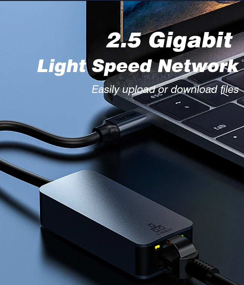 UGOURD 100Mbps 1000Mbps USB C Ethernet Adapter with Charge 100W USB3.0 2.5 Gigabit Network Card USB to RJ45 Lan Cable Converter