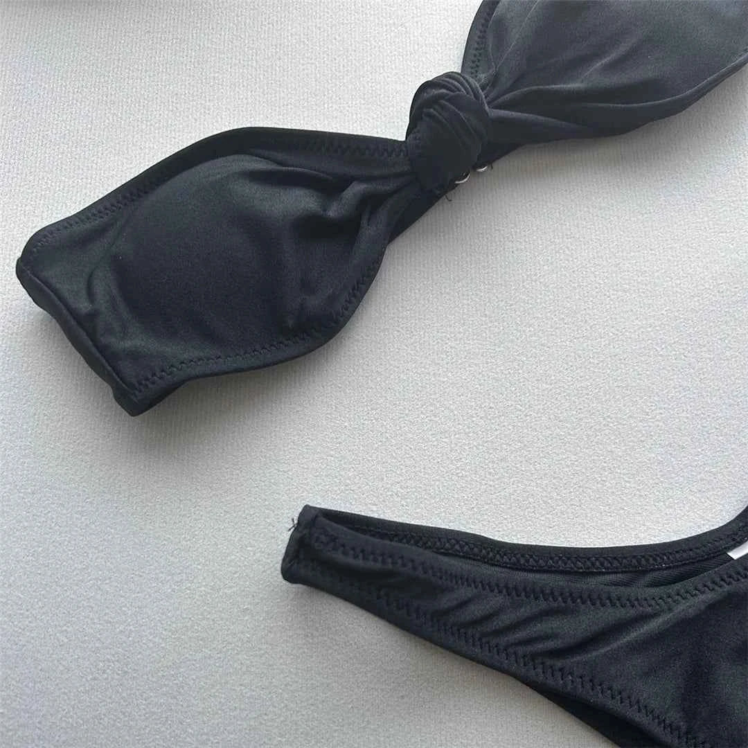 Bandeau Knotted Brazilian High Cut Bikini Women Swimwear Female Swimsuit Two-pieces Bikini set Bather Bathing Suit Swim V5930