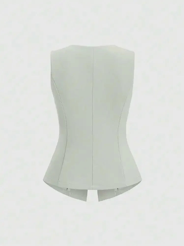 Fashionable Little Fragrance Style Women's Sleeveless round Neck Vest Waist-Cinching Pure Color Cross-Border Women's Jacket