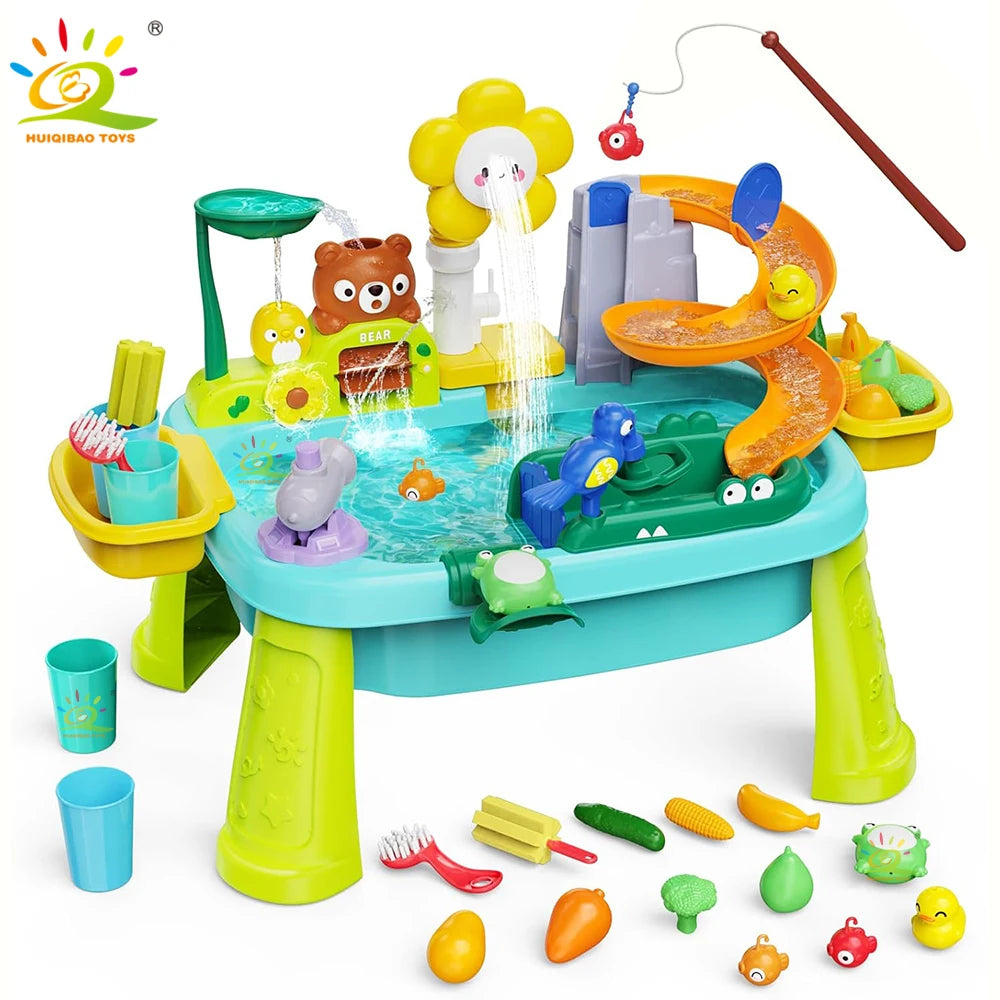 Electric Kitchen Play Set for Kids, Sink, Fishing Slide Water Park, Family Role-Playing Games, Early Learning Toys for Babies