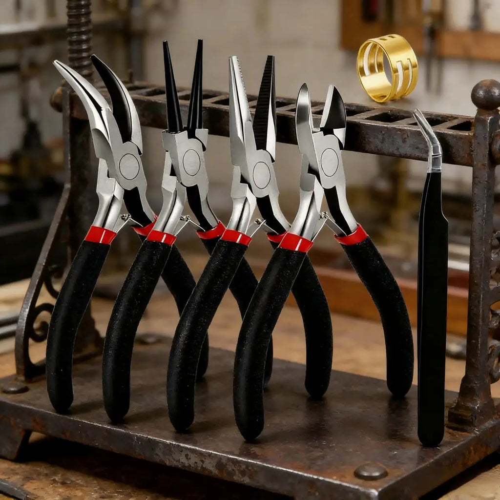 Complete Jewelry Making Tools Set: 4 Pliers (Bent Nose, Round Nose, Needle Nose, Side Cutter) + Tweezer for Jewelry Making, Wire