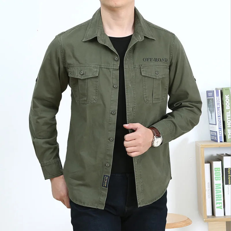 Pure Cotton Men's Shirt Men Oversized Loose Long Sleeve Cargo Shirts Men Clothing High Quality Solid Plus Size Casual Shirt 6XL