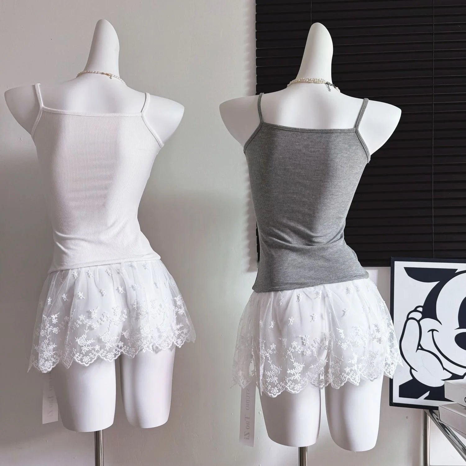 Lace Undershirt Ruffle Patchwork Hem Cami 2025 Sexy Top Women's Long Sleeveless T-Shirt Camisole Y2K Korean Gray Cotton Camis