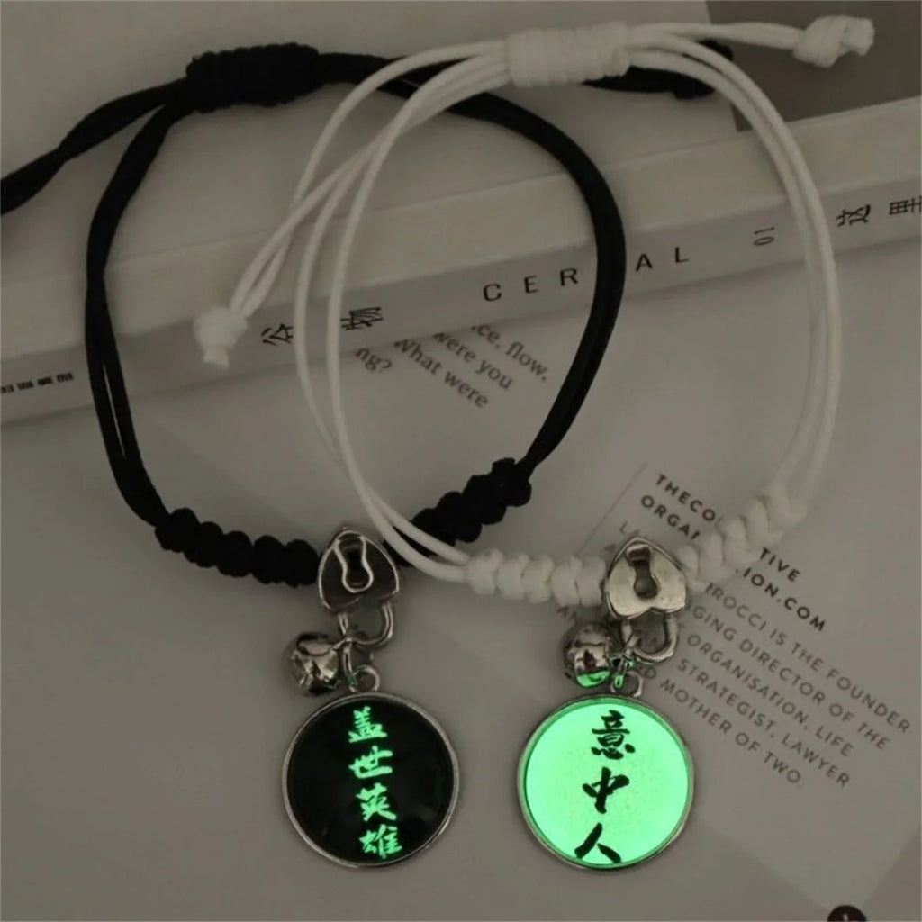 Fashion Luminous Beads Star Couple Bracelet For Women Men Charm Cat Flower Heart Key Lock Cross Matching Friend Bracelet Jewelry
