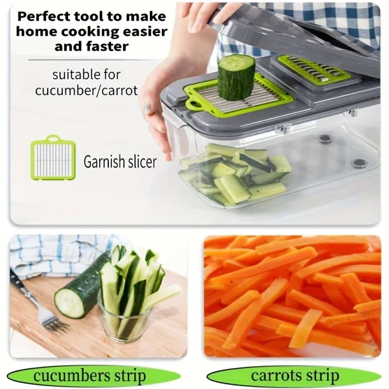 22 In 1 Multifunction Vegetable Chopper Mandoline Slicer Onion Dicer Food Grater With Drain Basket Container Kitchen Accessories
