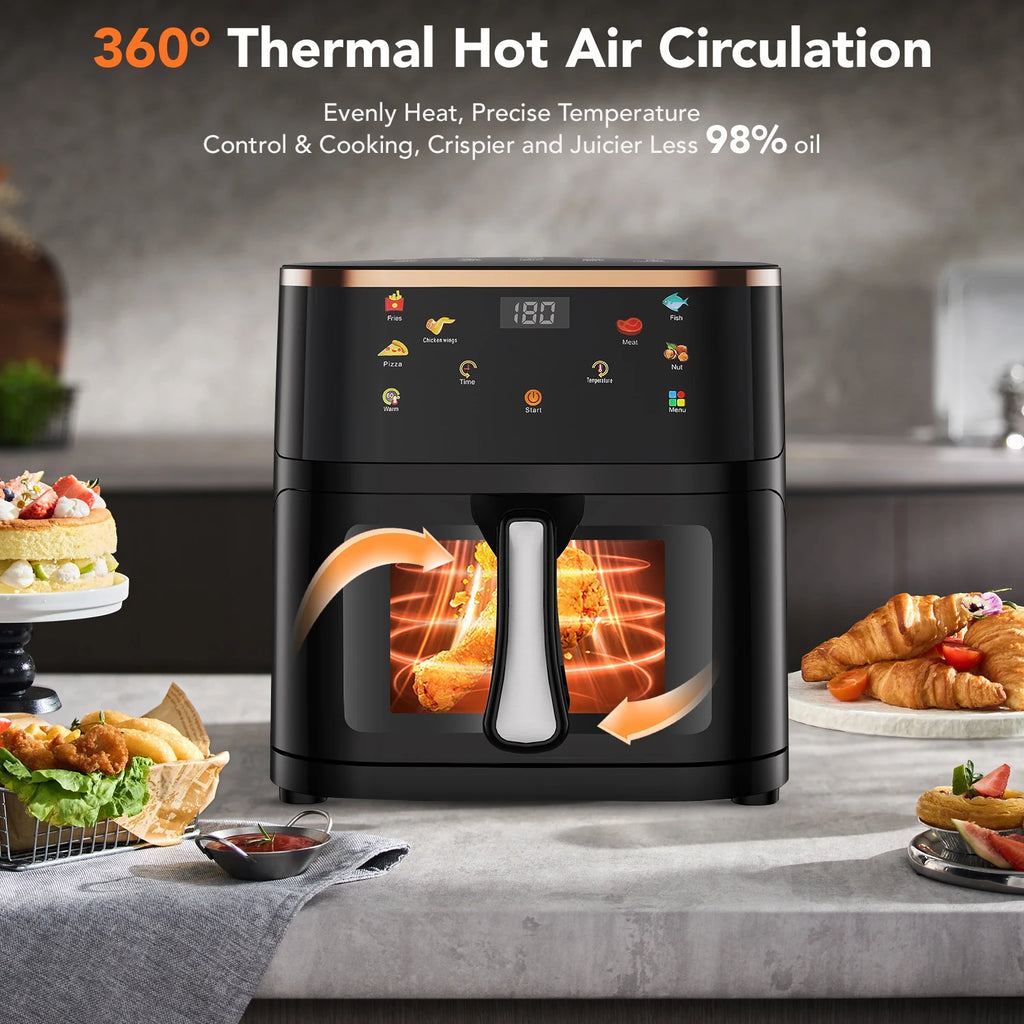 6L/10L Air Fryer, Healthy Cooker with Visual Cooking Window, Non-Stick Basket, 60-Minute Timer, Dishwasher Safe.