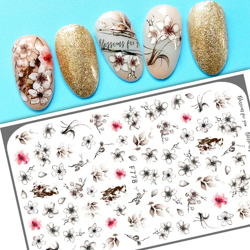 3D Dandelion Peach Blossom Maple Leaf Nail Sticker Nail Art Decoration Color Flower Nail Decal Nail Art Supplies Nail Parts