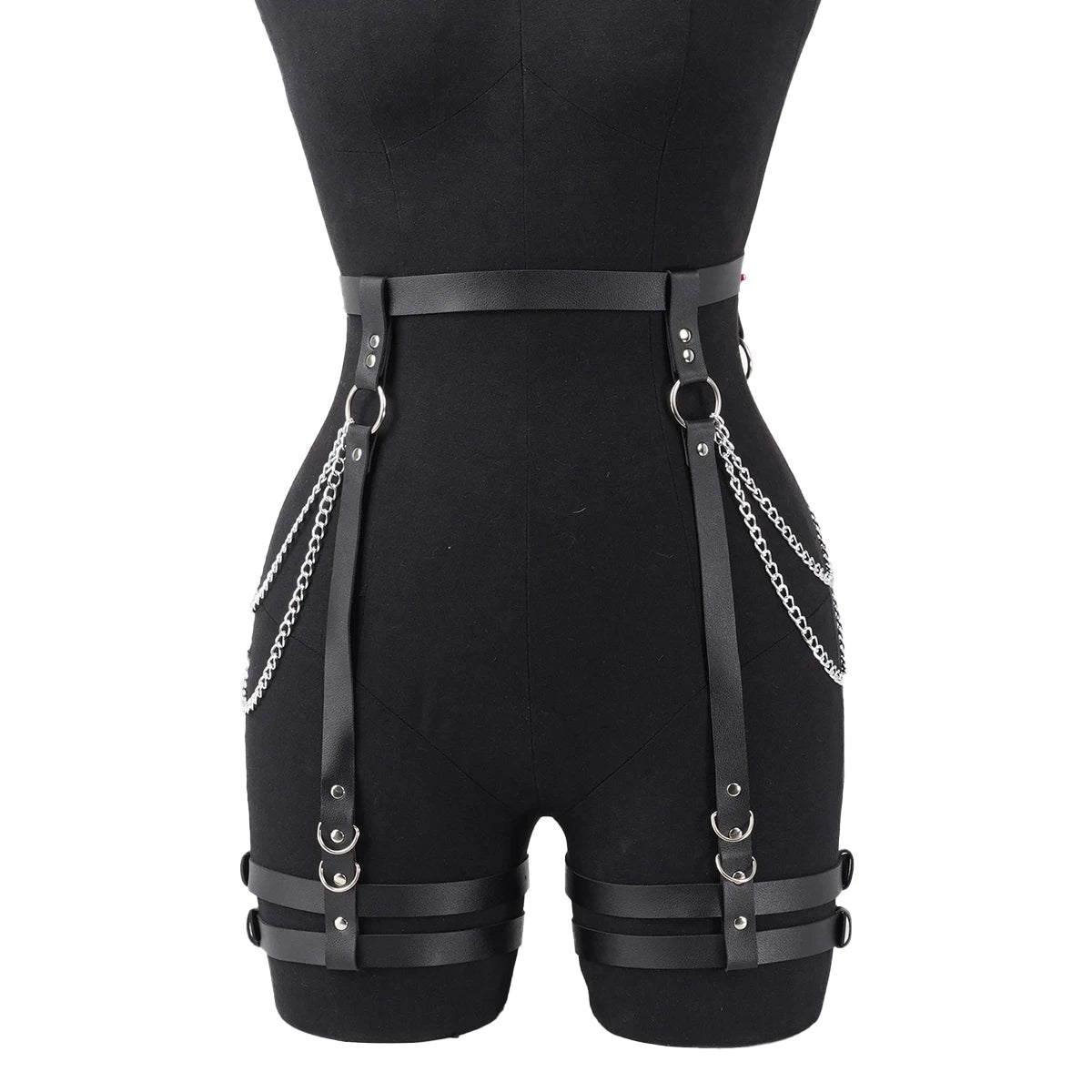 Harness PU Leather Women Chain Tassel Waist To Thigh Harness Punk Gothic Adjustable Body Accessory For Rave Party Festival Outfi