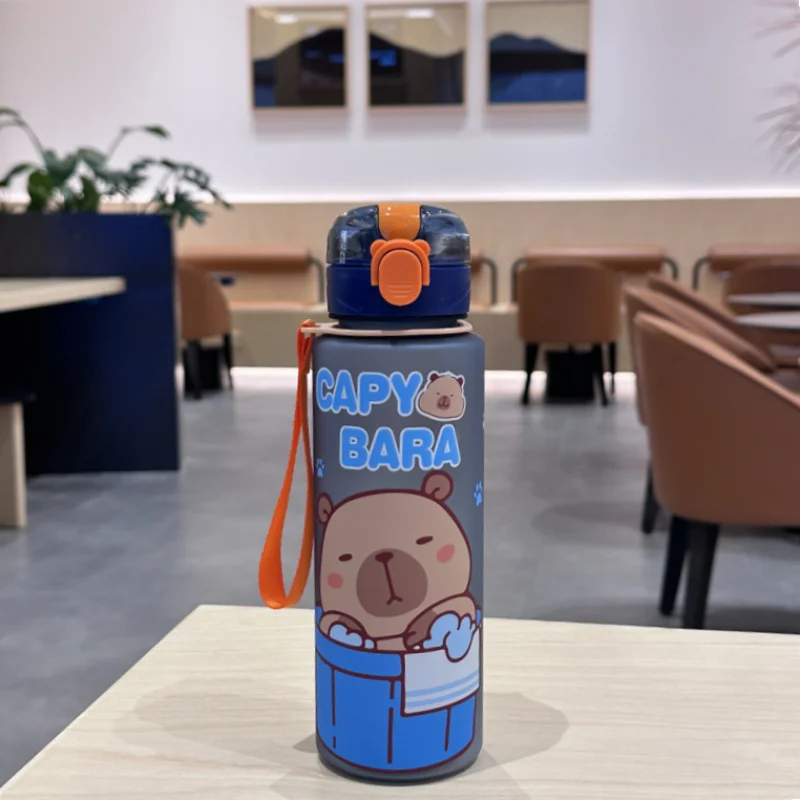 750mL Cute Cartoon Capybara Water Bottle Leakproof Plastic Straw Cup Portable Outdoor Travel Large Capacity Sports Water Bottle