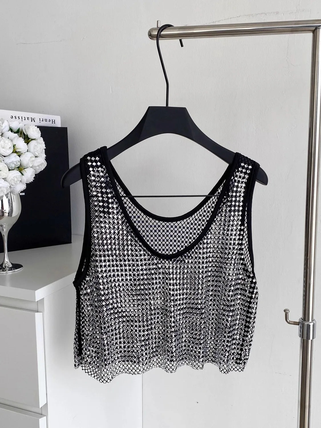 Ele Svel Women's Vest Summer Me Hollow Heavy Embroidery ort Design Street Sexy Top Faion Commute Sle Slim Fit