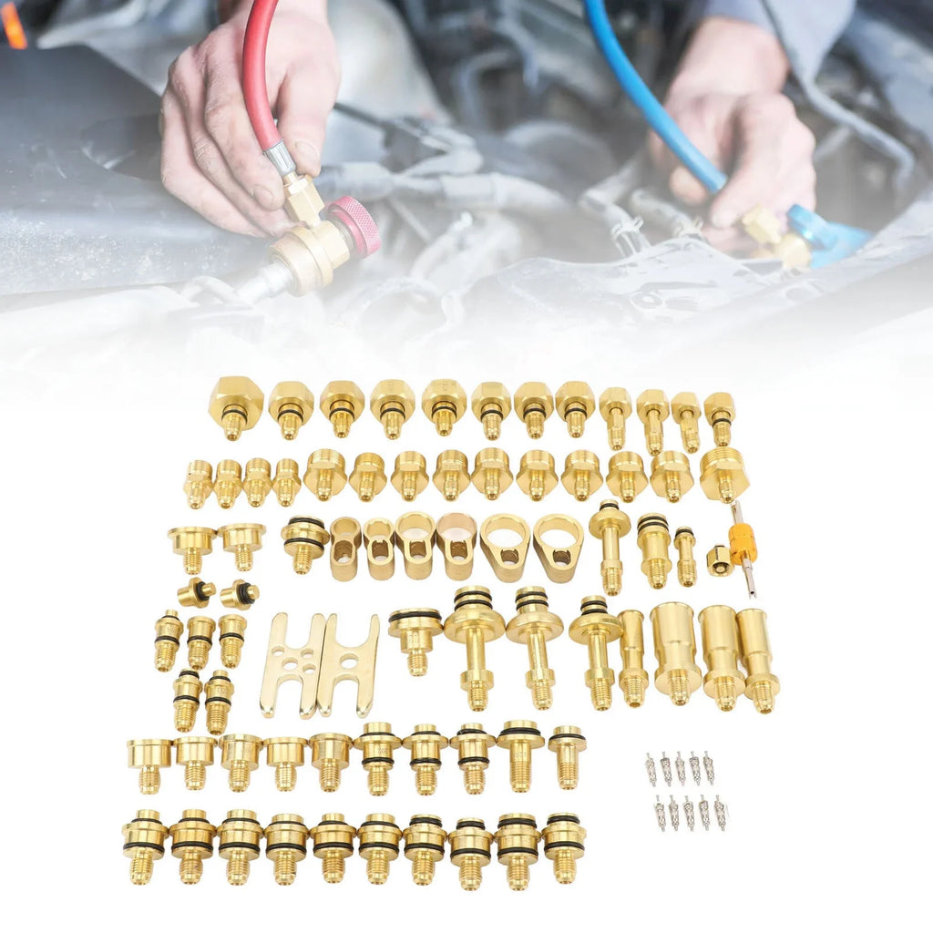 77Pcs Car Air Conditioning Leak Test Kit Brass Ac Leak Detection Tools Connector Repair Kit for Car Auto AC
