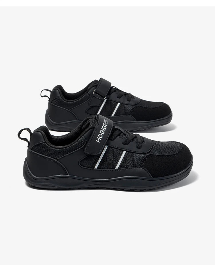 HOBIBEAR Big Kid Wide Width Shoes Barefoot Hook-Loop Artificial Leather Sneakers Lightweight Zero Drop Walking Shoes
