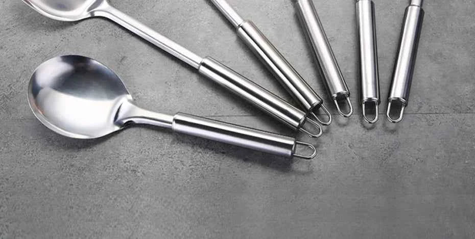6 Pieces Kictche Cooking Utensil Set Stainless Steel Cookware Set with Organizer Holder Stand Kitchen Cooking Tools