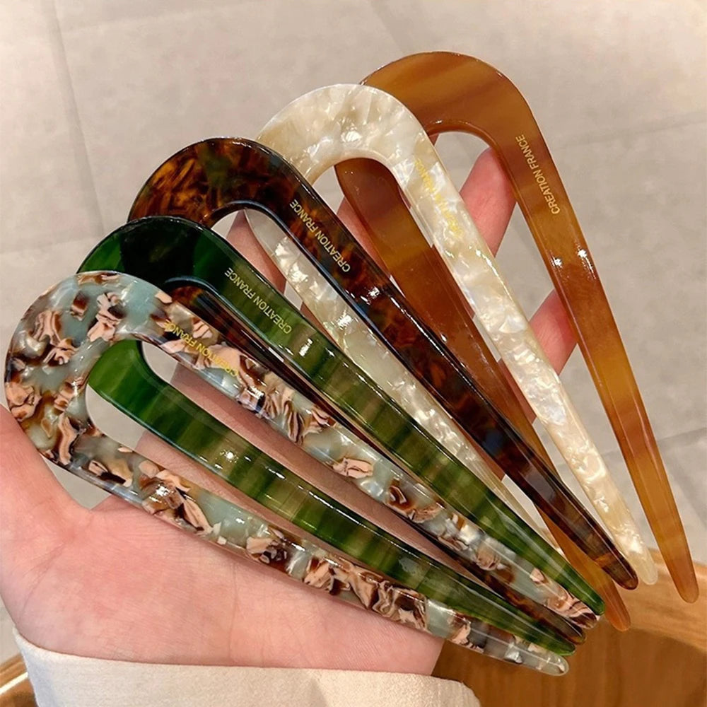 U-Shaped Hair Fork Fashion Tortoiseshell Acetate Acrylic Hairpin Geometric Headwear Hair Sticks Women Girls Hair Accessories