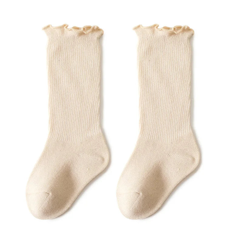Autumn Baby Ruffle Girls Socks Knee High Cotton Long Sock Kids Soft Solid Toddlers Socks Children Princess Socks for 0-5Y Spring