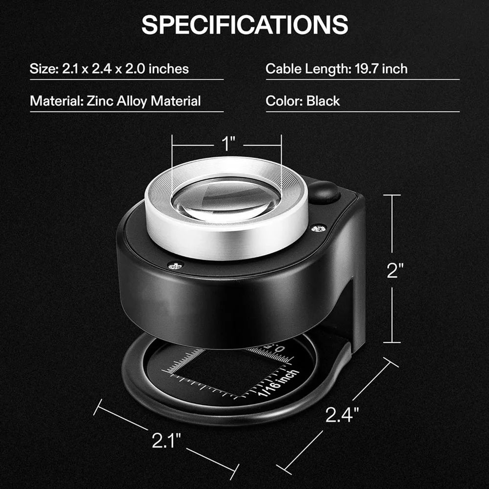 30X Loupe Magnifier With 6 Light Desktop Portable Metal Magnifier Folding Scale Sewing Magnifying Glass For Jewelry Tool