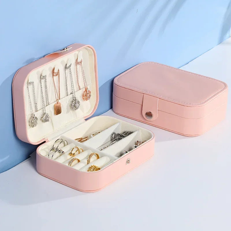 Portable Jewelry Box Jewelry Organizer Display Travel Jewelry Case Boxes Button Leather Storage Zipper Jewelers Joyero