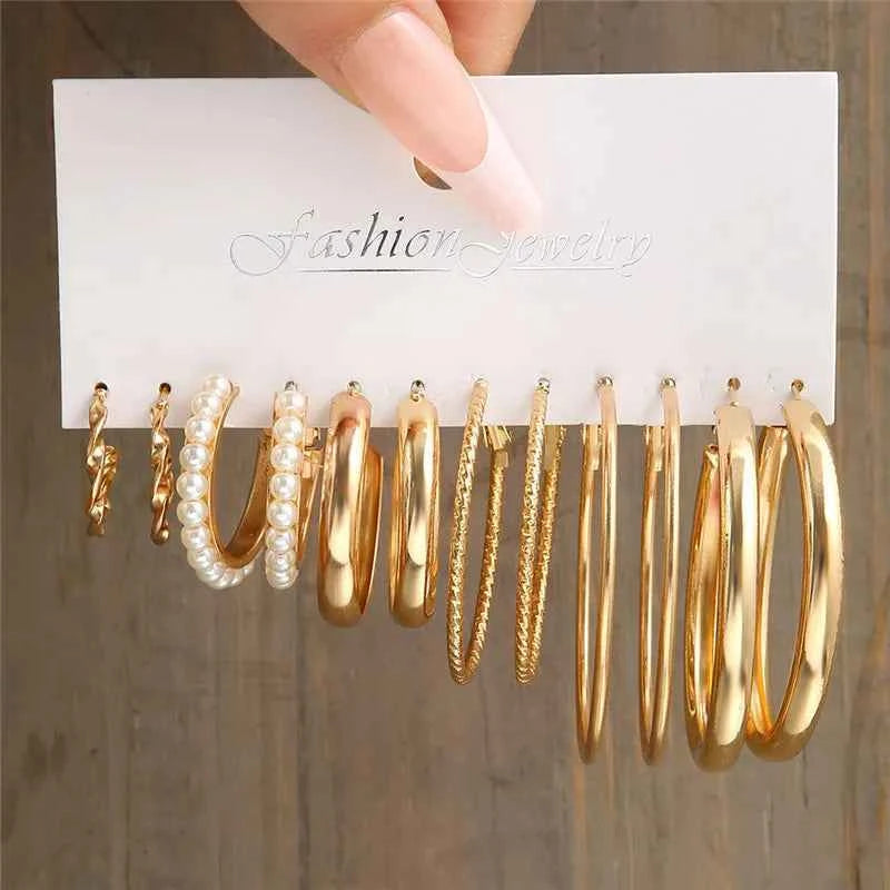 Silver Color Twist Hoop Earrings Set Brincos Heart Pearl Hoops Vintage Metal Geometric Earrings for Women 2023 Trendy Jewerly