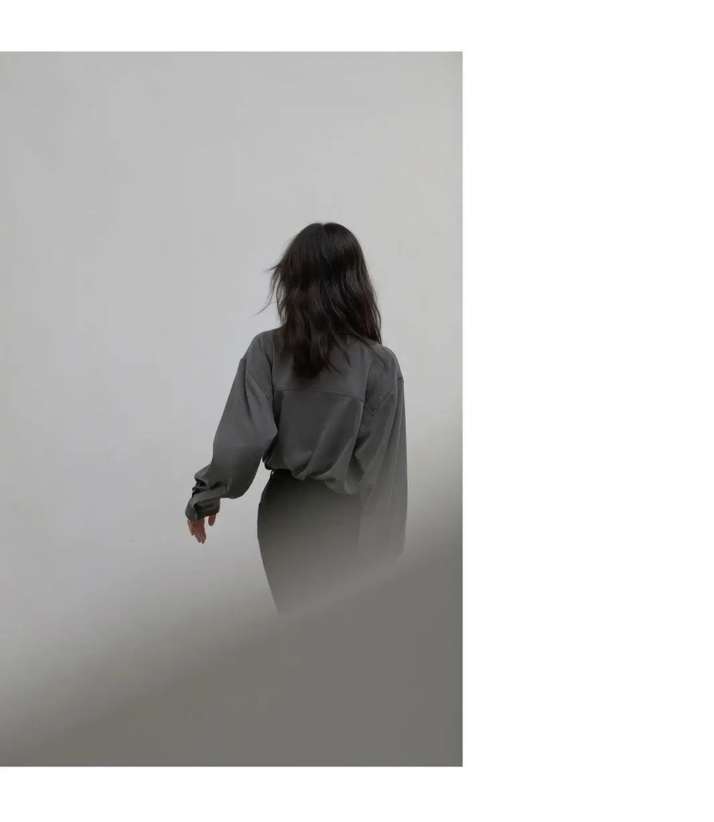 2026 Summer Women's Oversized Long Sleeve Blouse 2026 Summer New Arrival Tie Neck Shirt Loose Fit Office Elegant Fashion