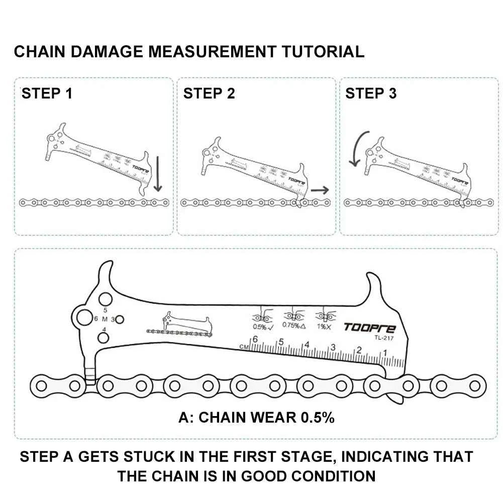 3 in 1 Bicycle Chain Checker Bike Chain Wear Indicator Tool Bicycle Chain Hook Bike Bolt Measurement Tool