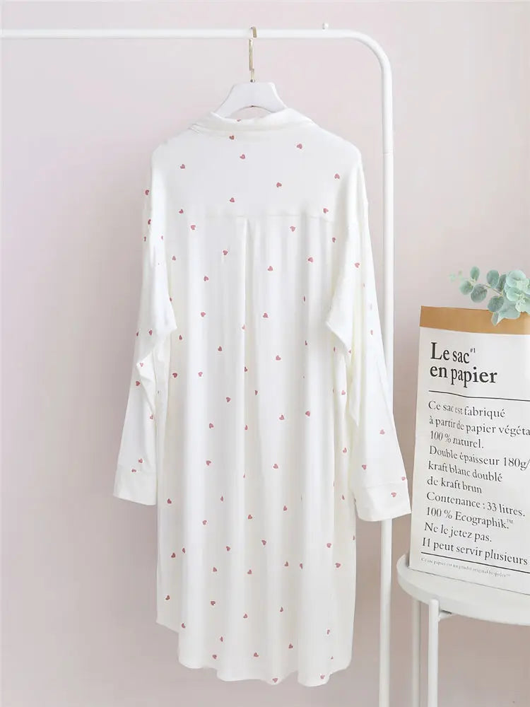 Nightgowns Women Sleepwear Baggy M-3XL Sweet Girlish Japanese Style Kawaii Clothes Home Cozy Designer Minimalist Pockets Print