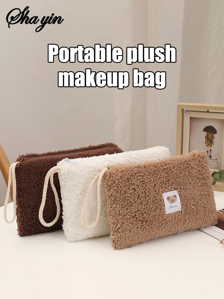 Large Capacity Cute Plush Travel Cosmetic Lipstick Storage Bag Women Makeup Kits Handbags Organizer Wallet Pencil Case Pouch Bag
