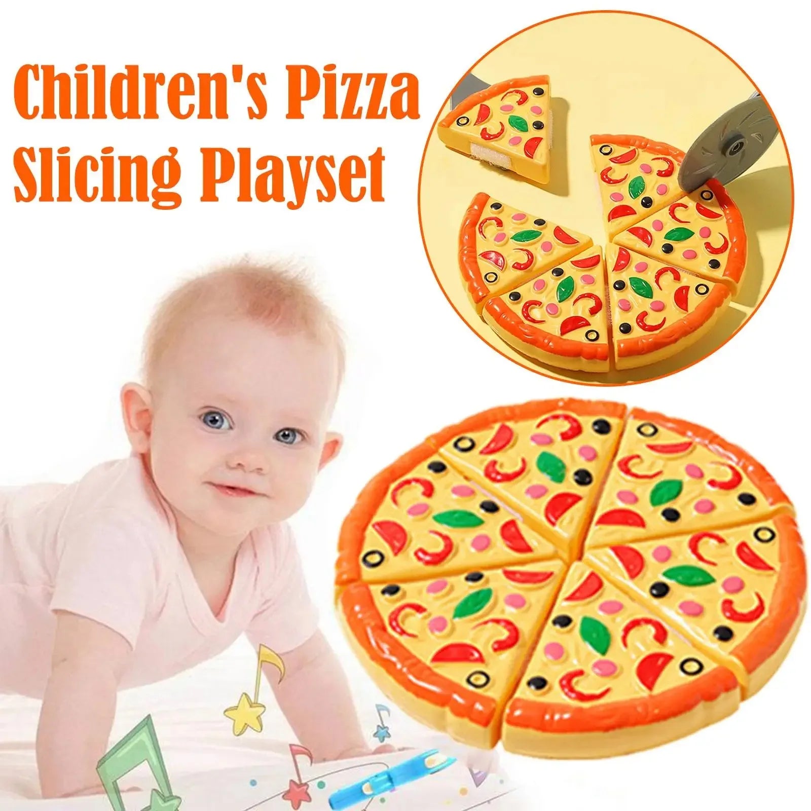 Kids Pizza Cutting Toy - Kitchen Play Accessories, Pretend Cooking Food Fake Pizza Pie Playset for Kids Indoor Play