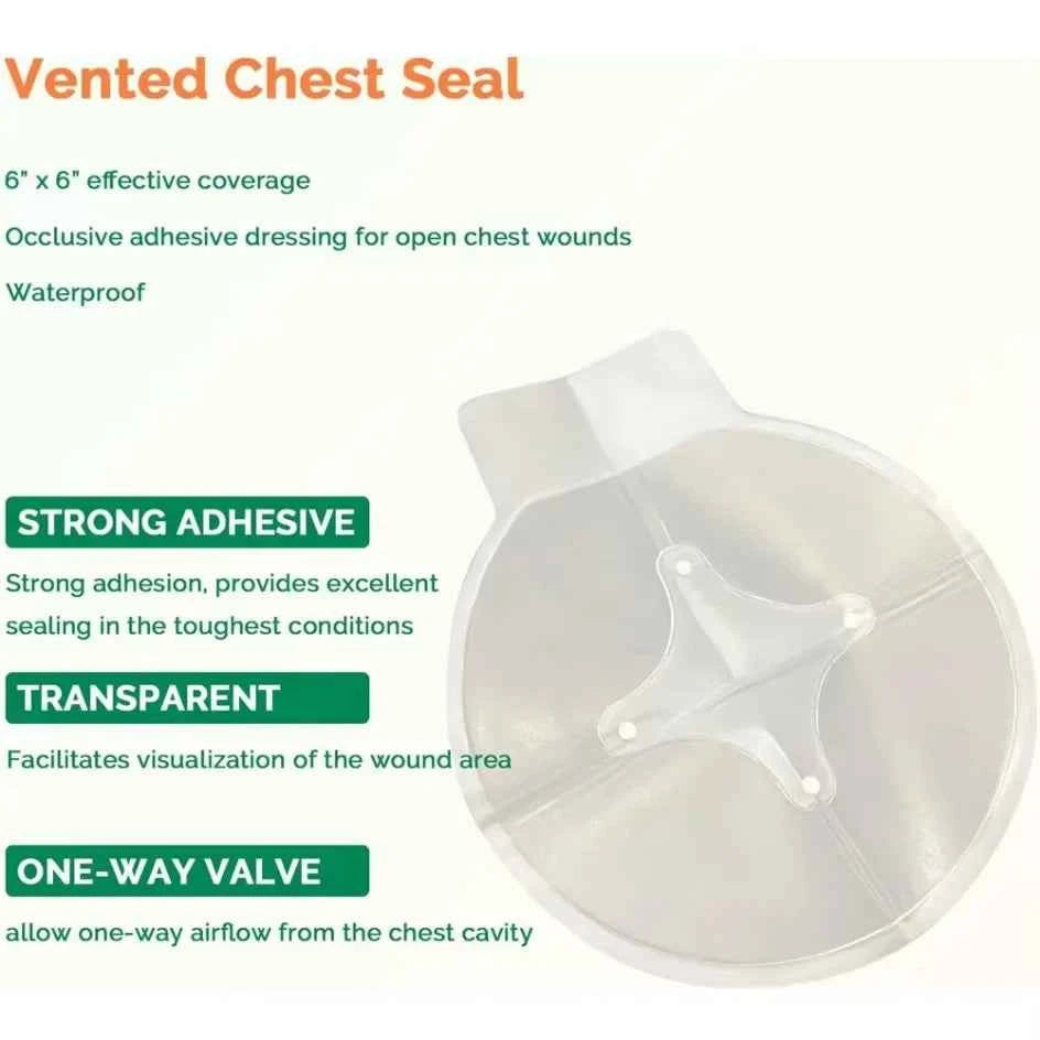 Chest Seal Wound Care for Emergency or Tactical Situations Advanced Adhesive Sterile Transparent Lightweight Vent Life-Saving