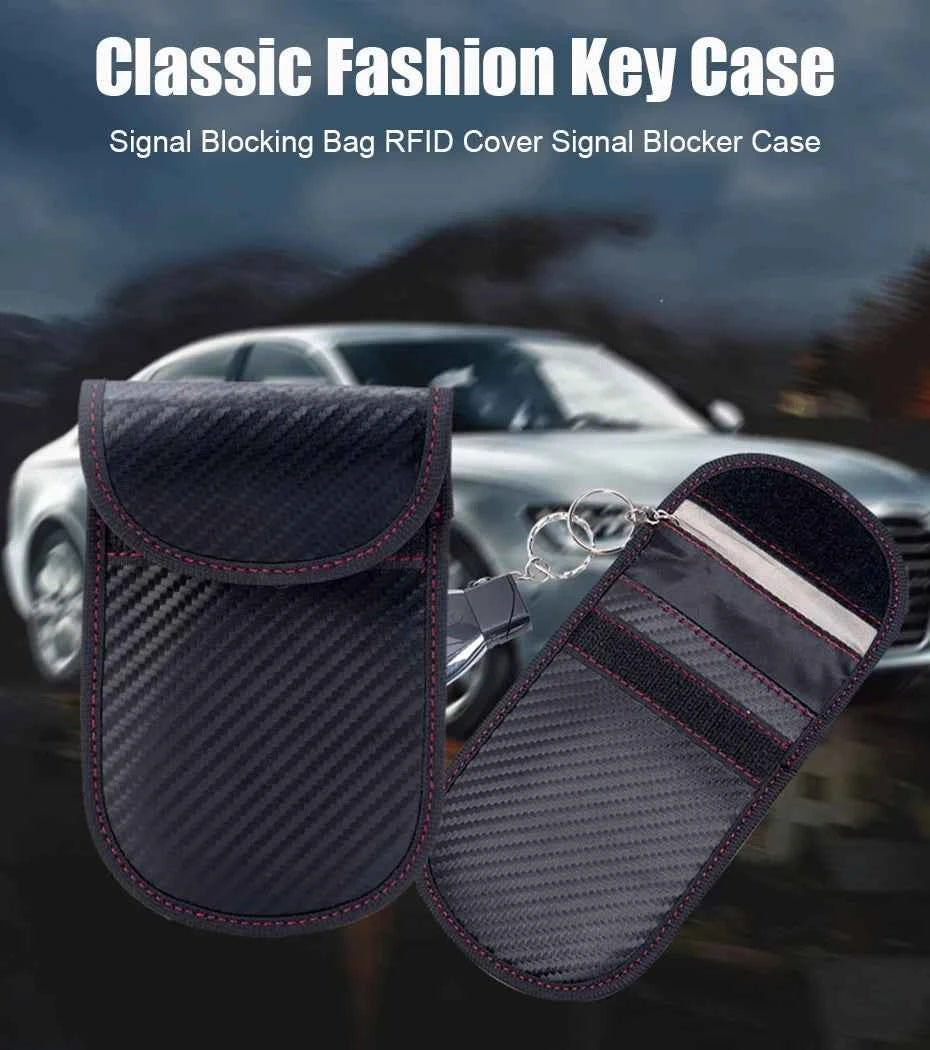 Faraday Bag for Key Fob Cage Protector Car RFID Signal Blocking Key Fob Protector Anti-Theft Pouch Double-Layers of Carbon Fiber