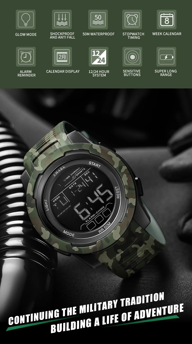 New SMAEL 8105 Watches Camo Strap Military Sport Watch for Men Clock Fashion Digital Wristwatch Waterproof Shockproof Watches