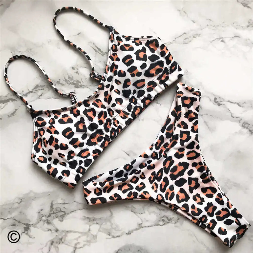 S - XL Sexy Leopard Bikini Women Swimwear Female Swimsuit Two-Pieces Bikini Set Brazilian Bather Bathing Suit Swim V871SW