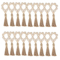 1/12PCS Wood Bead Napkin Rings Garland With Tassels Farmhouse Beads Rustic Country Table Napkin Holder Weddings Home Boho Decor