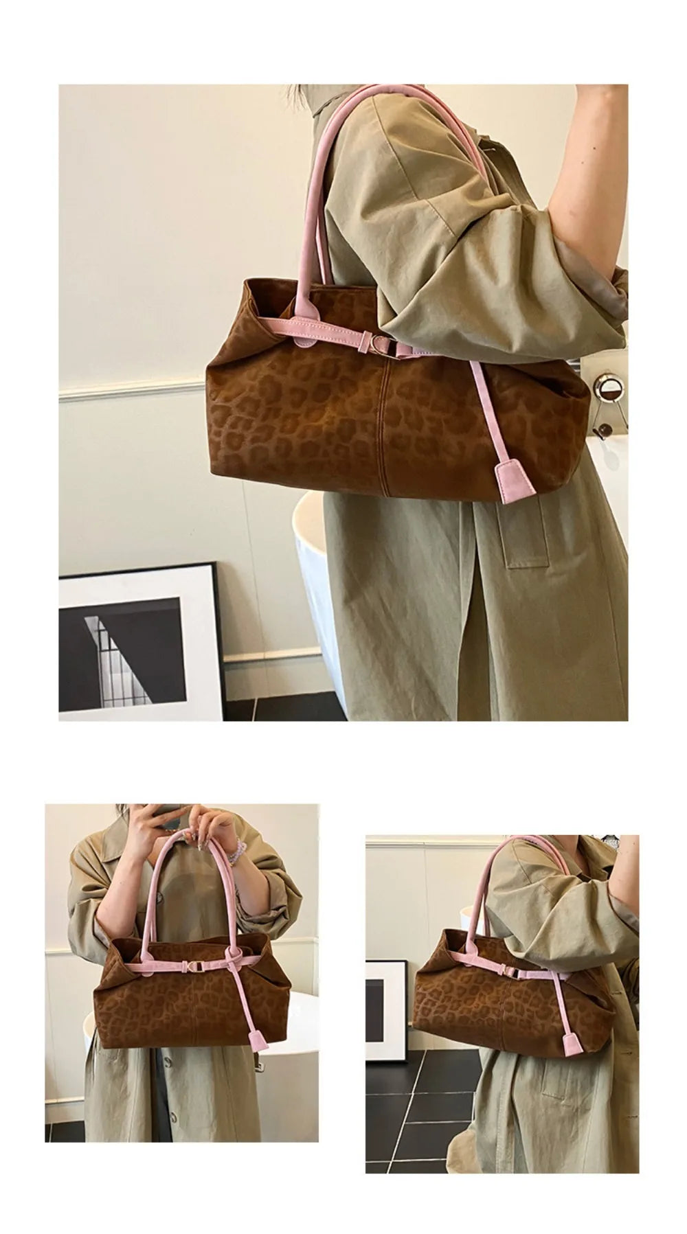 Trendy PU Leopard Print Tote Bag Large Capacity Casual Women's Shoulder Bag Versatile Underarm Bag Females Handbags Purses