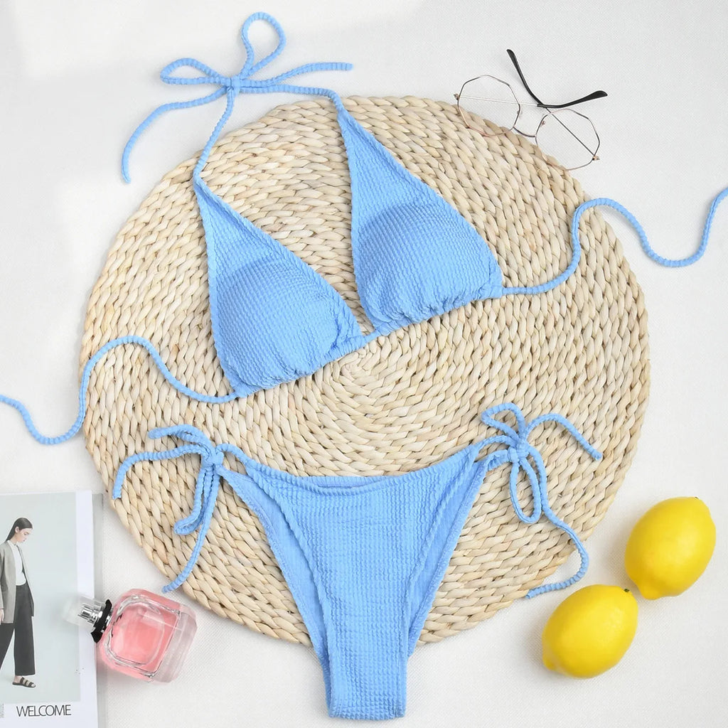 2025 New Fashion Sexy Bikini Solid Swimsuit Women Swimwear Push Up Set Brazilian Bathing Suit Summer Beach Wear Swimming