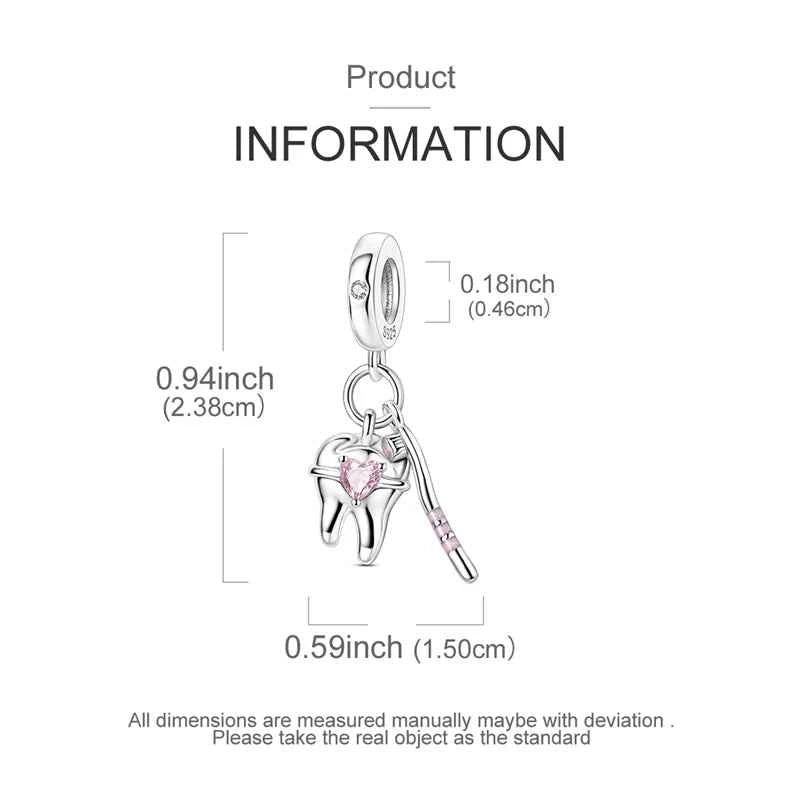 Original 925 Sterling Silver Charms Bead Toothbrush Pendant Tooth Bead Fit Original Bracelet For Women DIY Jewelry Gift