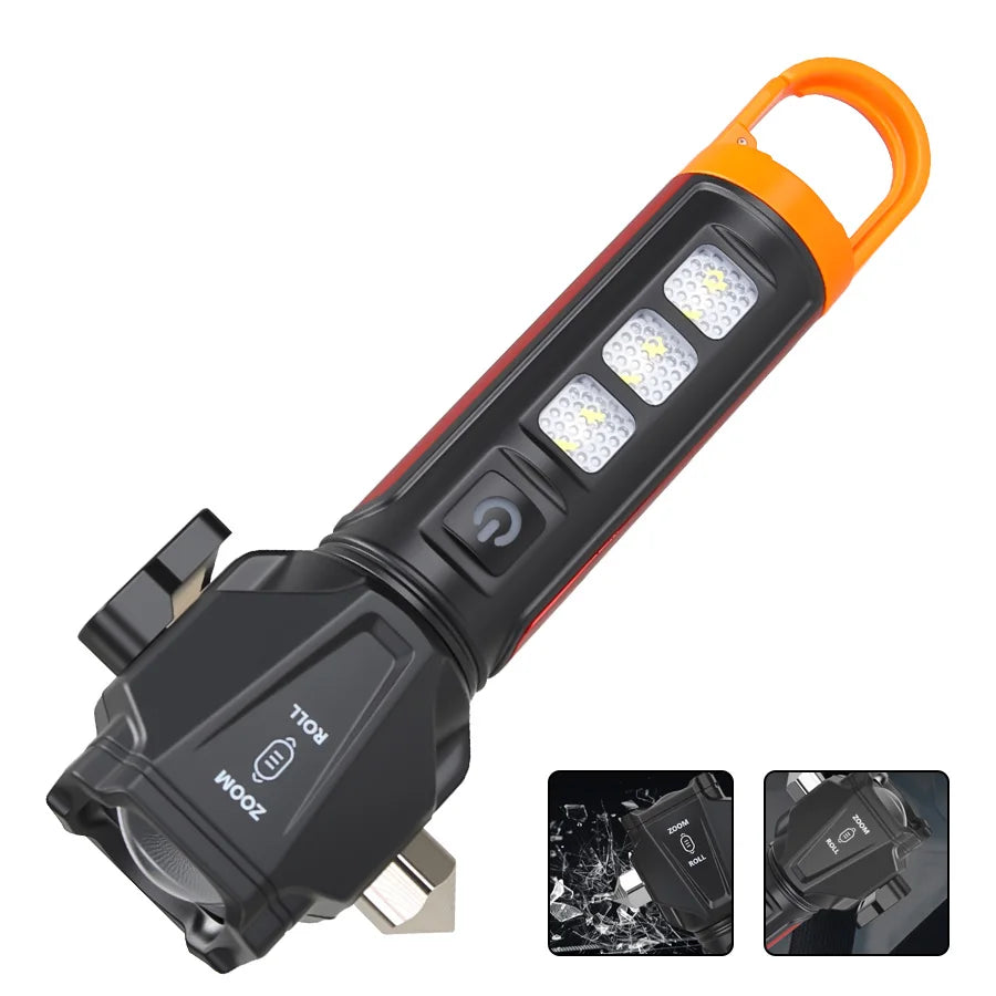 Tactical Led  Flashlight for Emergency Defense,with Safety Hammer, Seatbelt Cutter & Strobe Mode for Emergency Survival & Safety